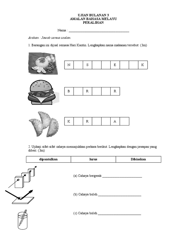 Soalan Ujian Bulanan Bahasa Melayu Tahun 6 - Jalan Permata 4
