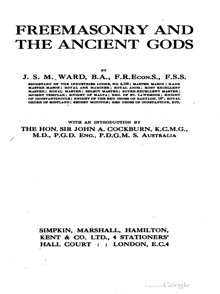 J S M Ward Freemasonry And The Ancient Gods Pdf Freemasonry Masonic Lodge