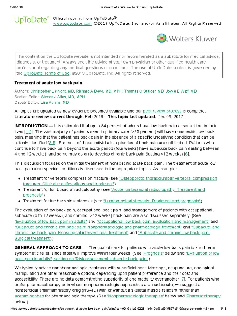 Treatment Of Acute Low Back Pain Uptodate Opioid Nonsteroidal Anti Inflammatory Drug