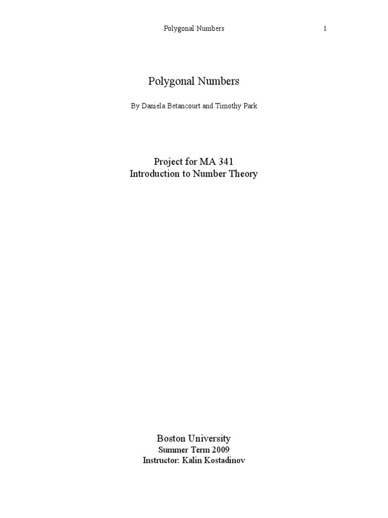 Polygonal Numbers: Project For MA 341 Introduction To Number Theory ...