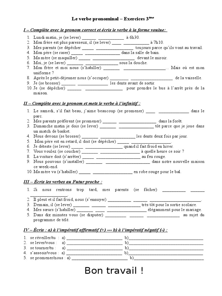 Exercices sur le verbe pronominal | PDF