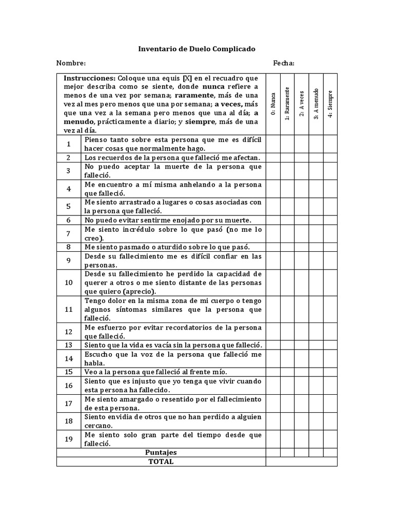 Inventario de Duelo Complicado (IDC) | PDF | Ocio