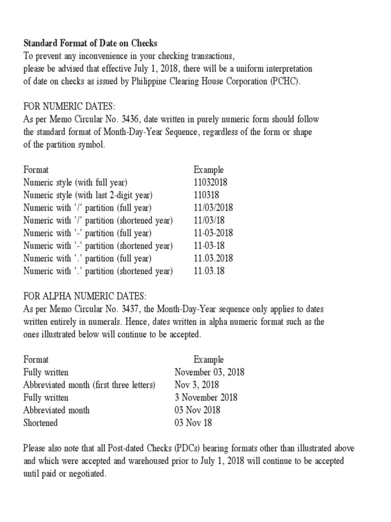 Standard Format Of Date On Checks PDF