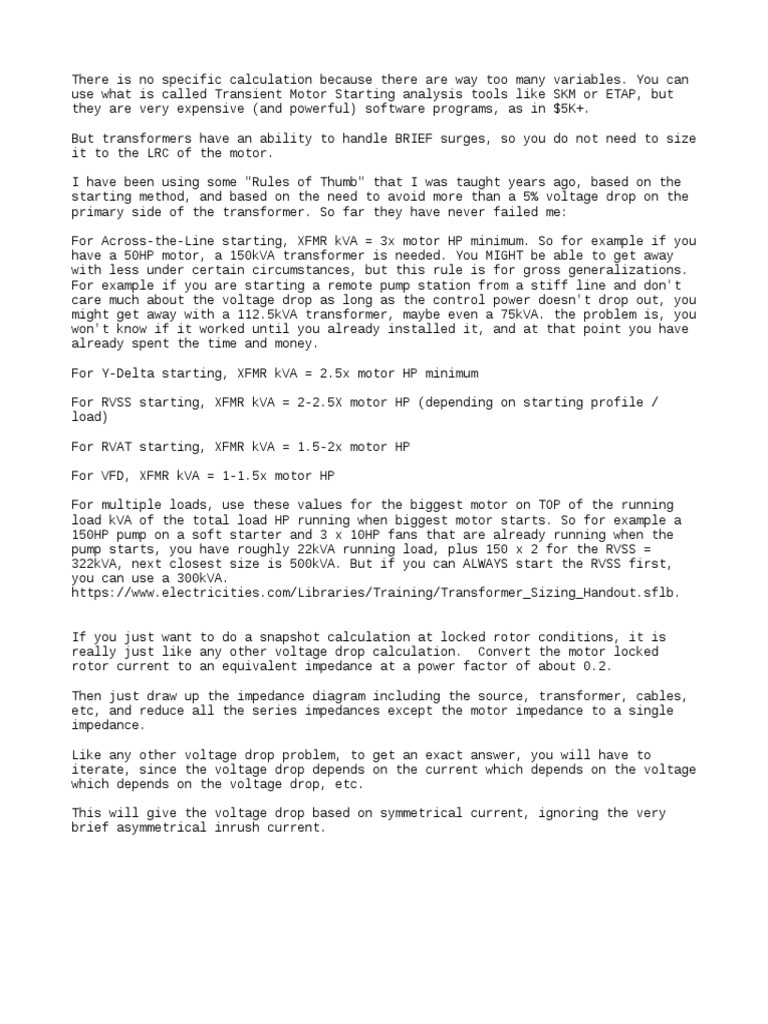 Starting KVA PDF Electrical Impedance Transformer