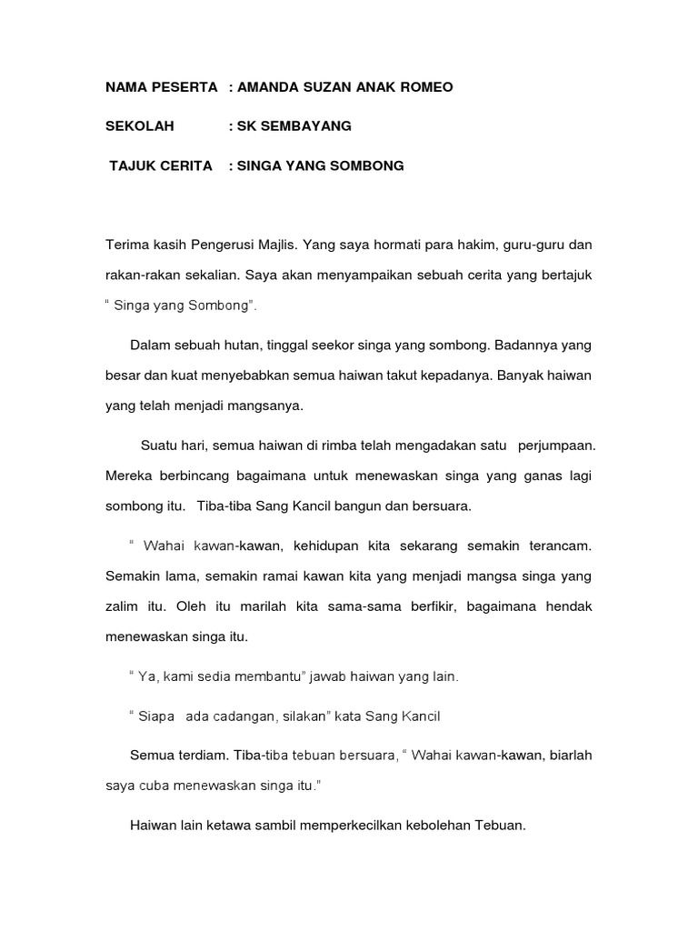 Pertandingan Bercerita Tahap 1 Pdf