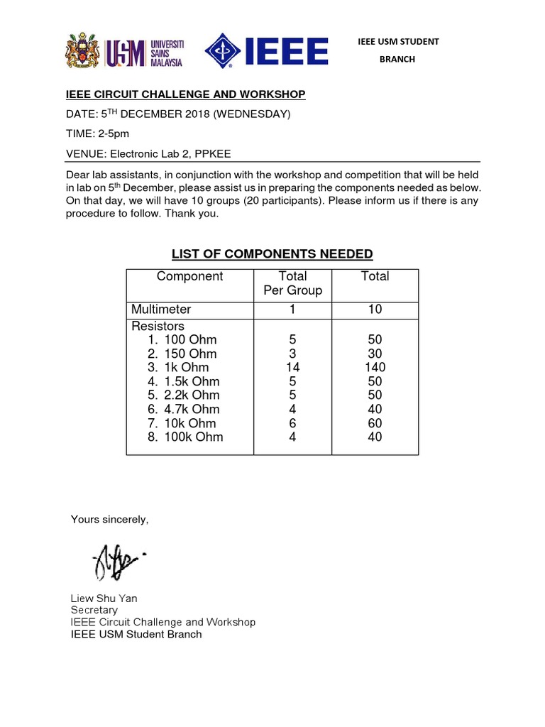 Circuit Challenge Component List | PDF