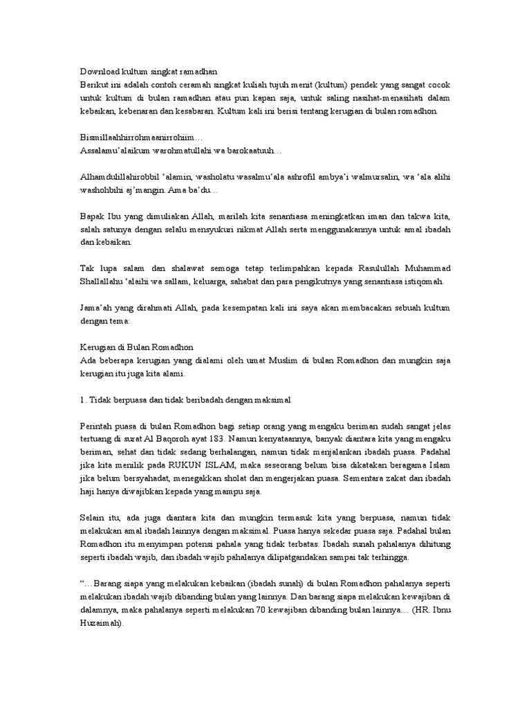 Kerugian Di Bulan Suci Ramadhan Pdf