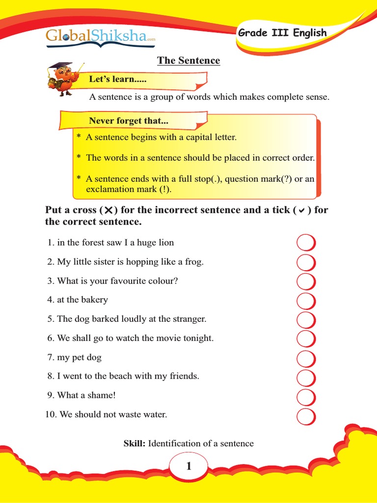 English Grammar Worksheet For Grade 3