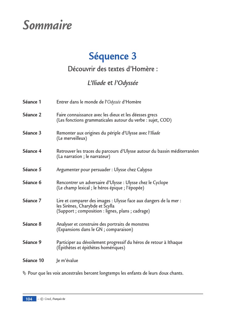 Controle De Lecture L Odyssée 6ème Corrigé Cours CNED Odyssée-Iliade PDF | PDF | Paris (Mythologie) | Mythologie  grecque