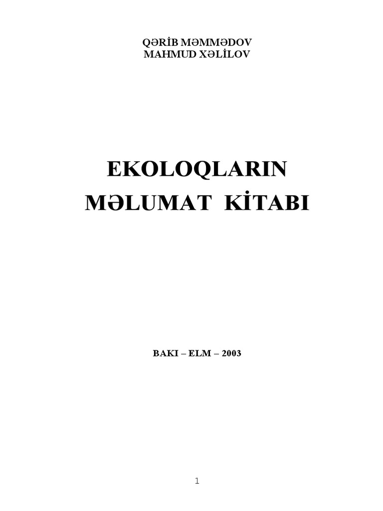 Ekoloqlarin Melumat Kitabi PDF | PDF