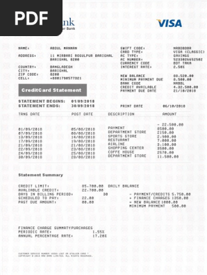 NRB Credit Card Statement