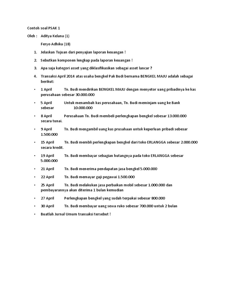 Contoh Soal Psak 1