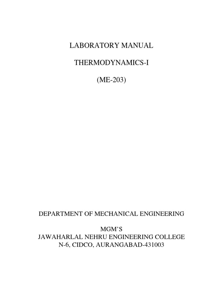 Laboratory Manual ThermodynamicsI (ME203) PDF Combustion Humidity