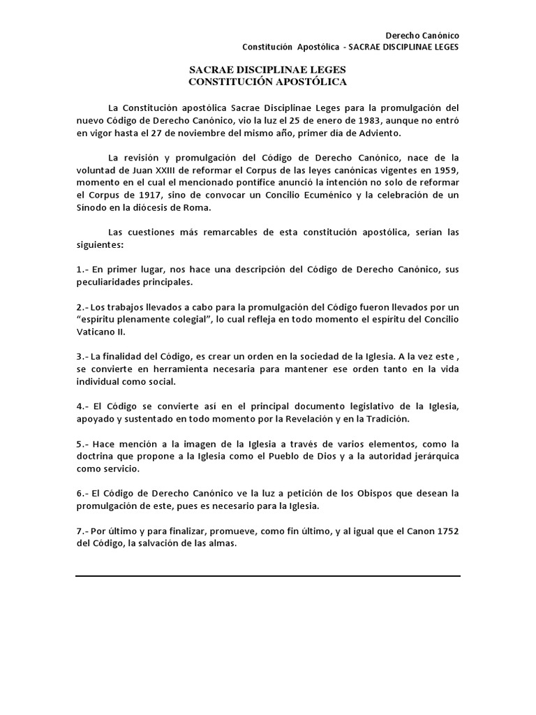 Sacrae Disciplinae Leges Resumen PDF