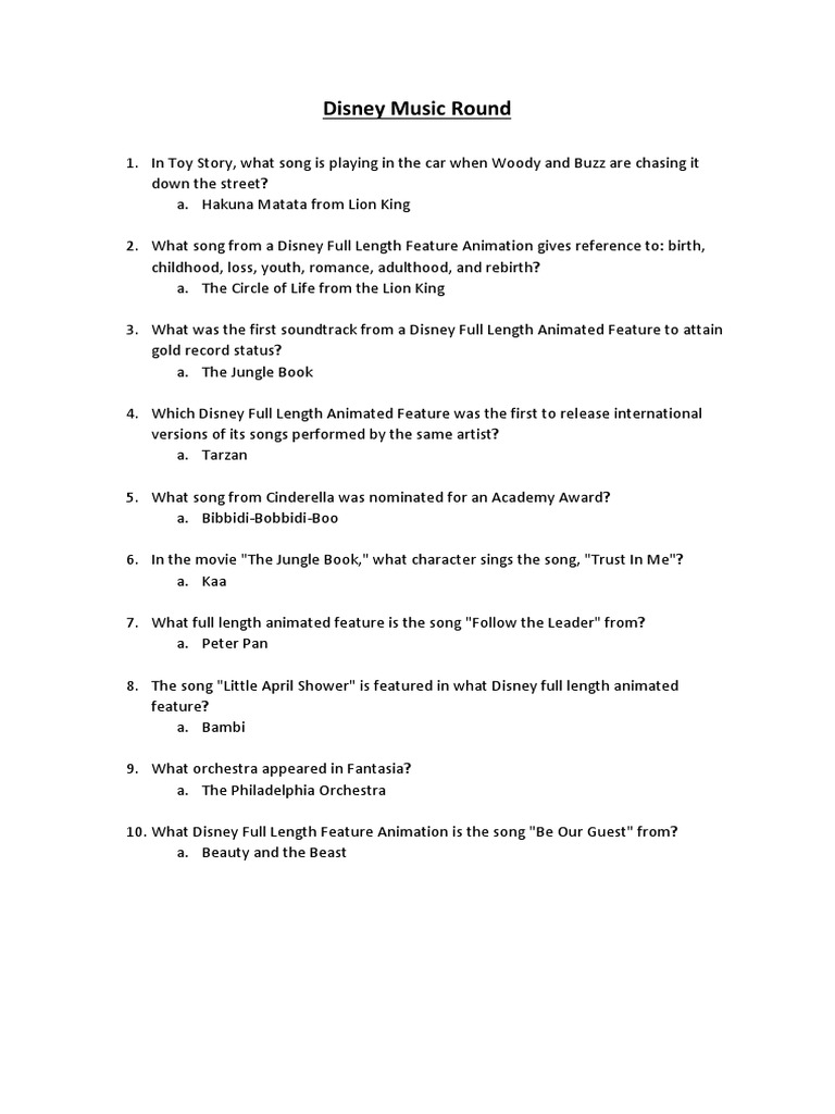 Disney Music Quiz Round | PDF
