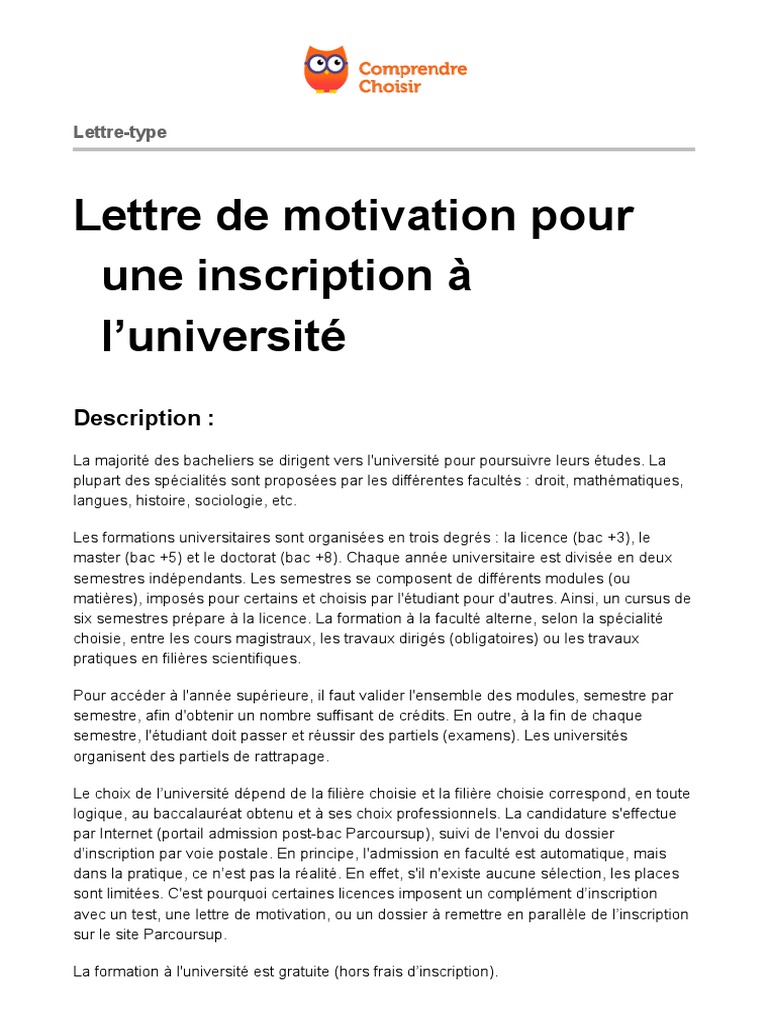 Lettre De Motivation Parcoursup Licence Informatique lettre de