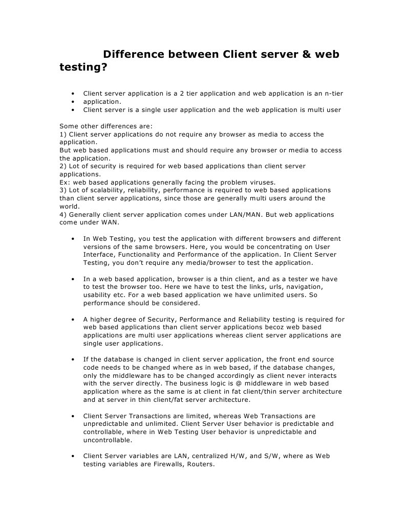 Difference Between Client Server and Web Testing | PDF | Web ...