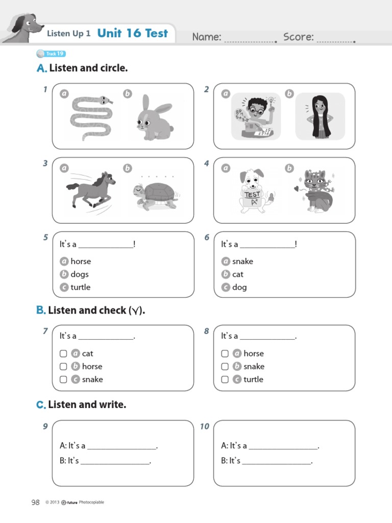 Unit 16 Test: Listen and Circle | PDF