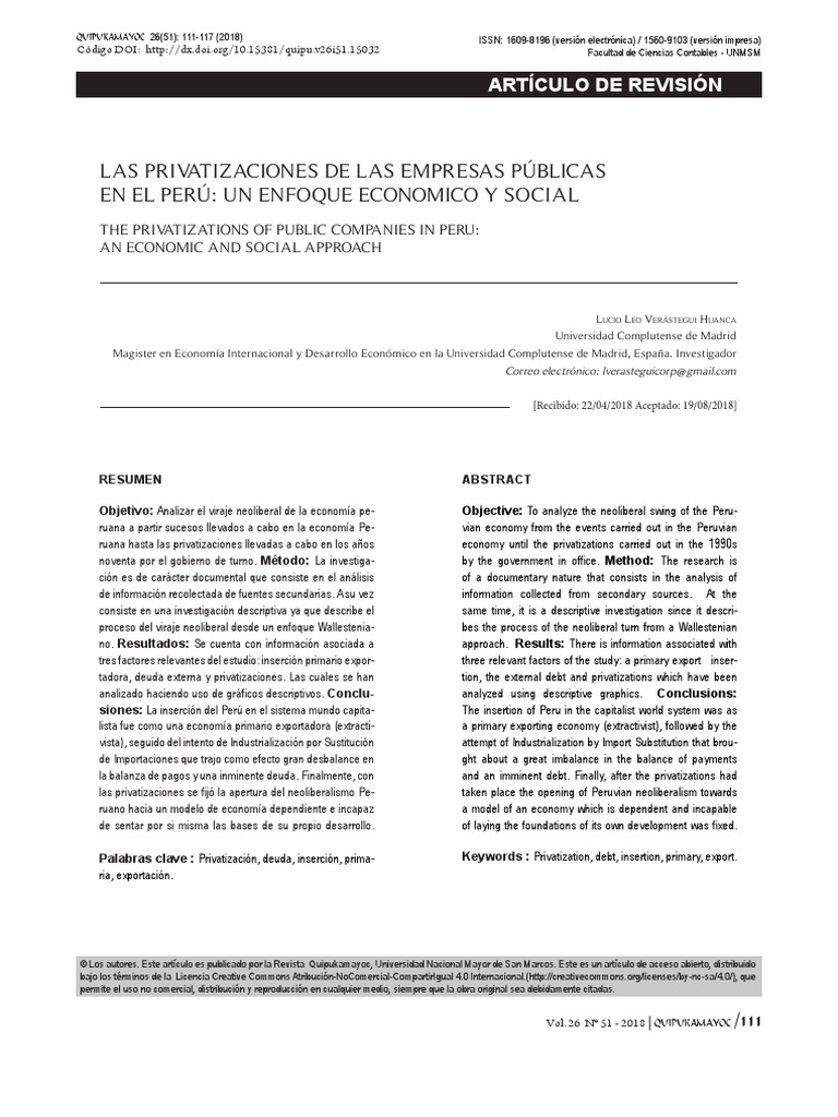 Privatizaciones | PDF | Balance de pagos | Perú