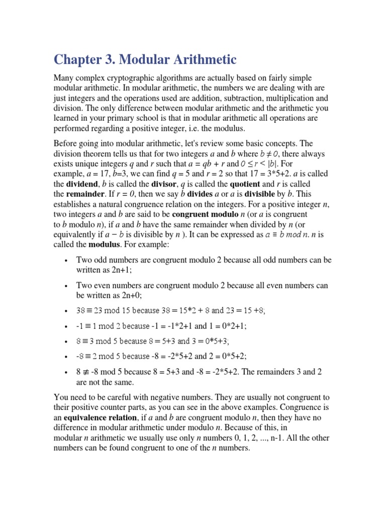 Capitulo 3 Aritmetica Modular | PDF | Division (Mathematics) | Integer