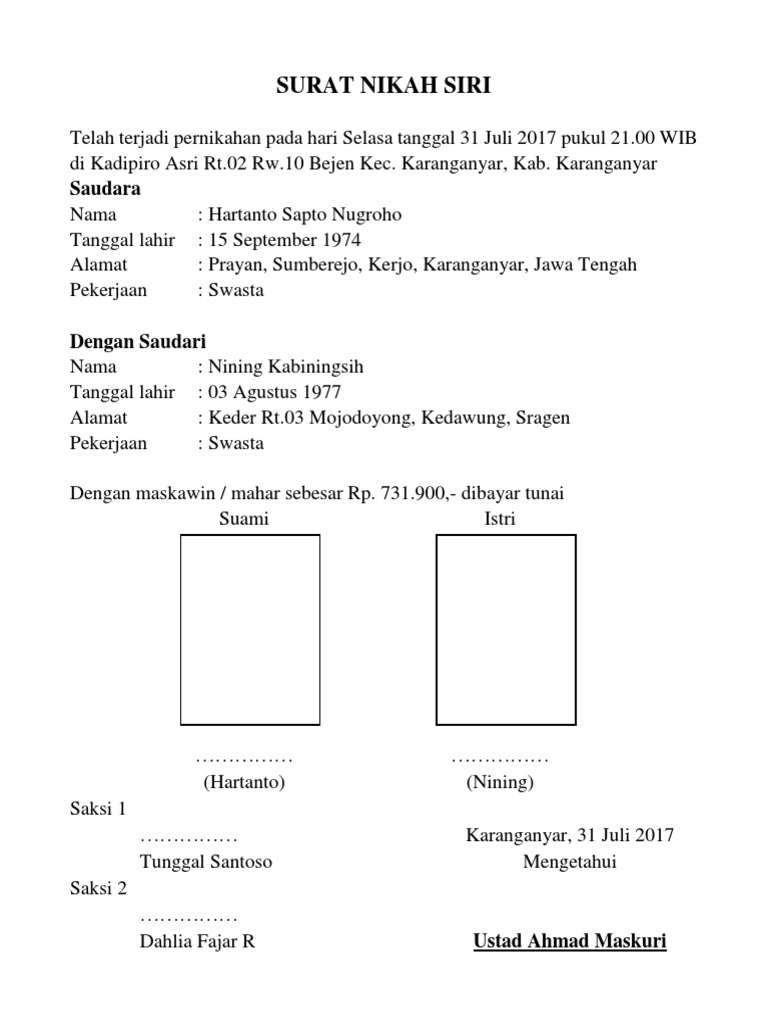 Surat Nikah Siri