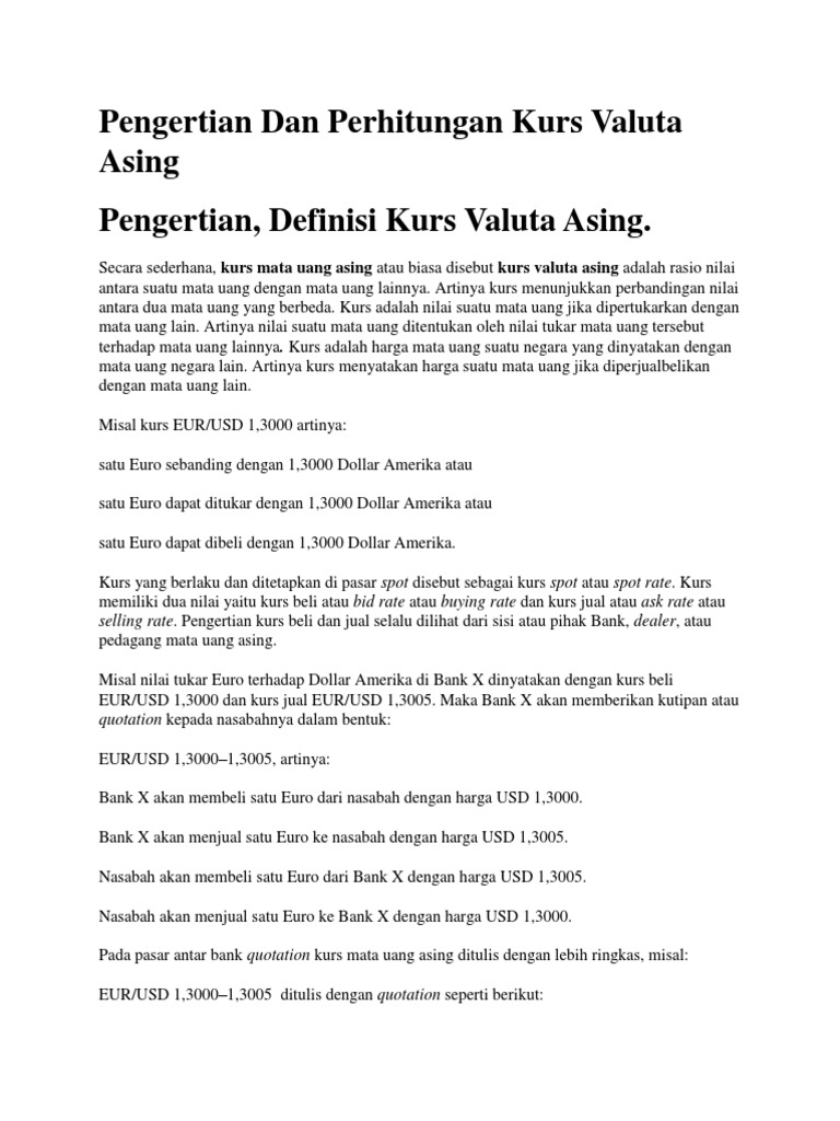 Pengertian Dan Perhitungan Kurs Valuta Asing Pengertian Definisi Kurs Valuta Asing