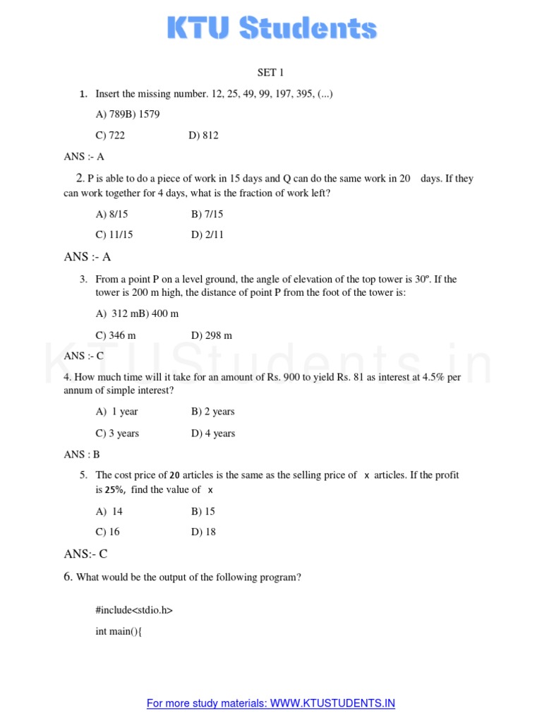 Aptitude Questions Ktustudents - in | PDF | Array Data Type | C ...