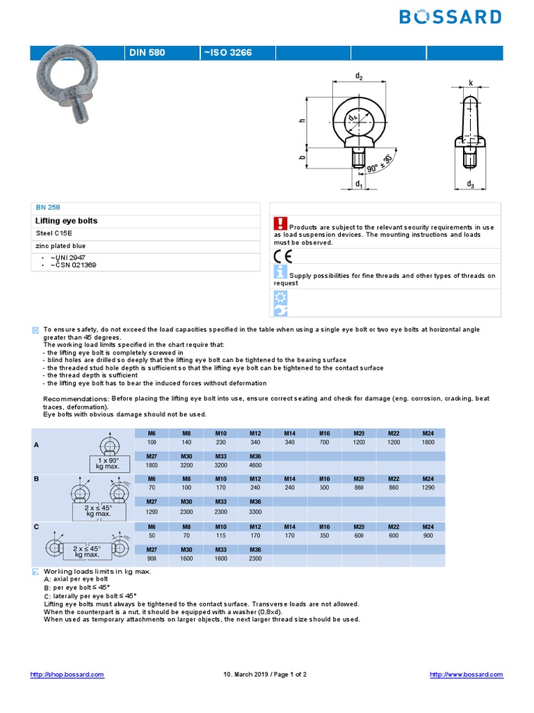DIN 580 ISO 3266 Lifting Eye Bolts PDF Screw Mechanical Engineering