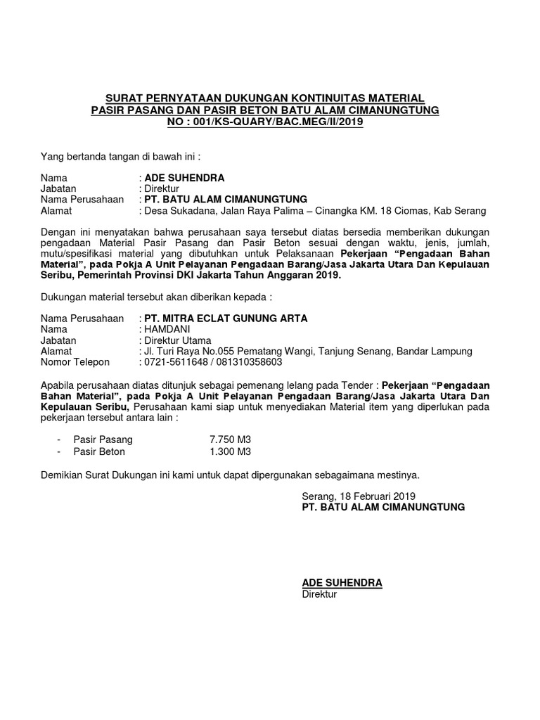 Format Surat Dukungan Pdf