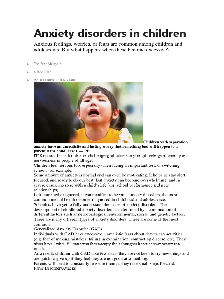 Anxiety Disorders in Children | PDF | Anxiety Disorder | Generalized ...