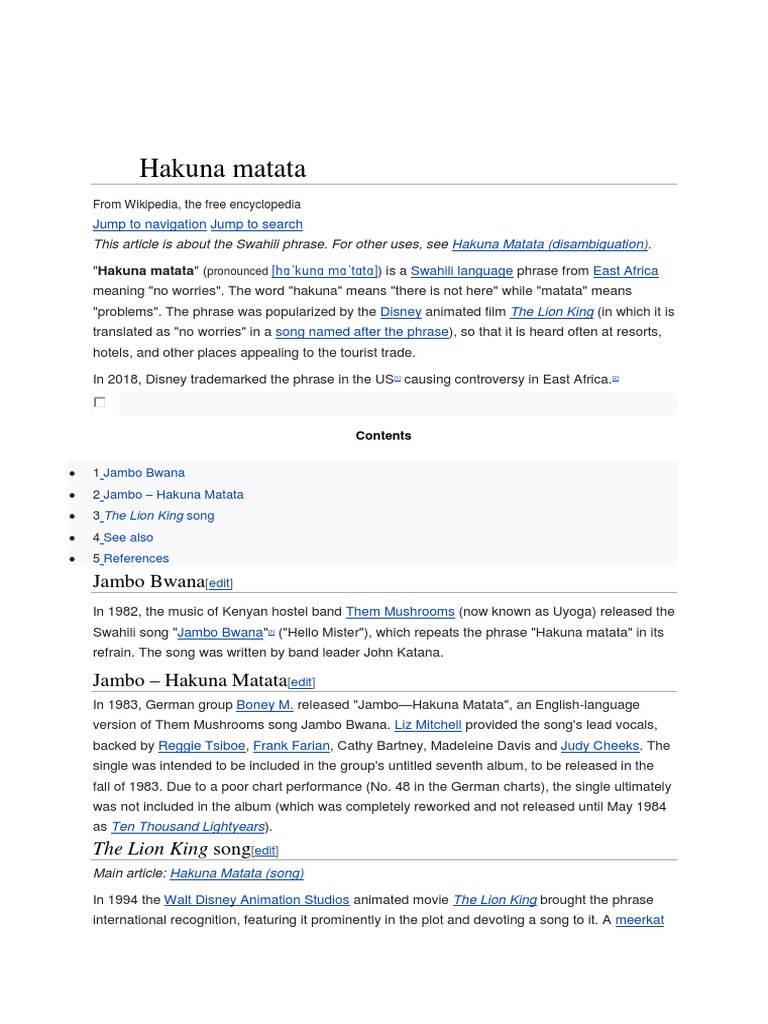 Hakuna Matata: Jambo Bwana | PDF | Leisure
