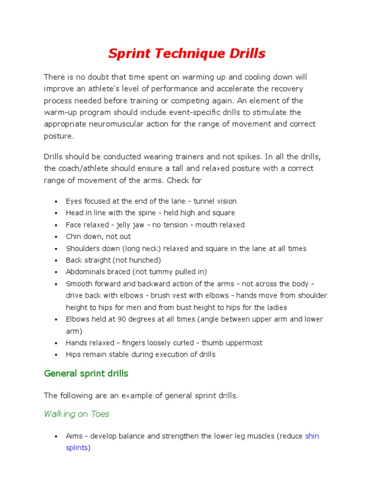 Sprint Technique Drills PDF Strength Training Weight Training