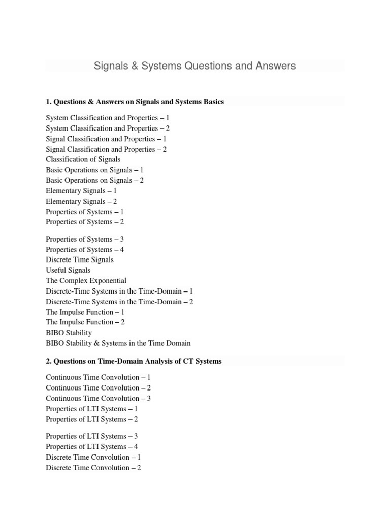 Questions & Answers On Signals and Systems Basics PDF