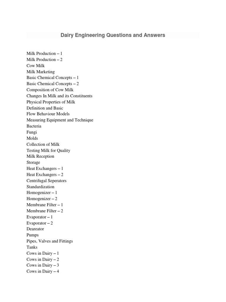 Dairy Engineering Questions and Answers PDF