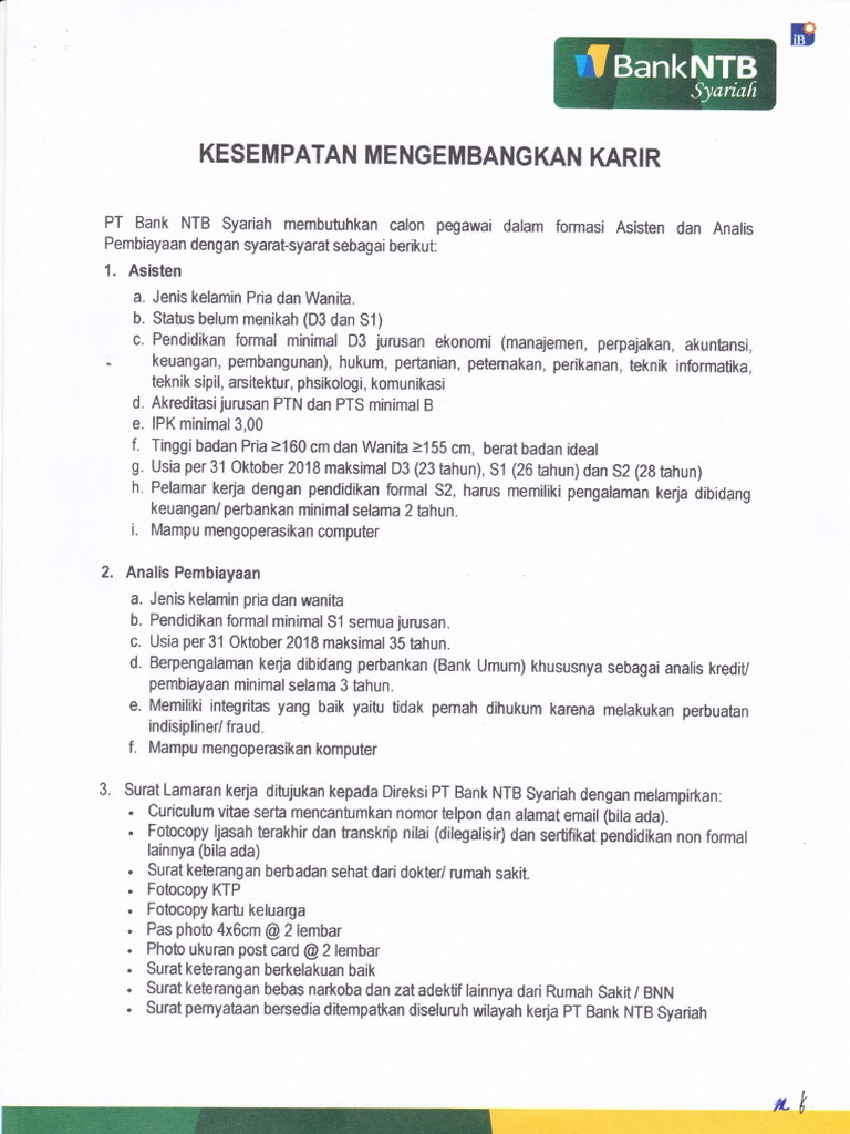 Rekrutmen Bank Ntb Syariah Oktober 2018 1 Pdf