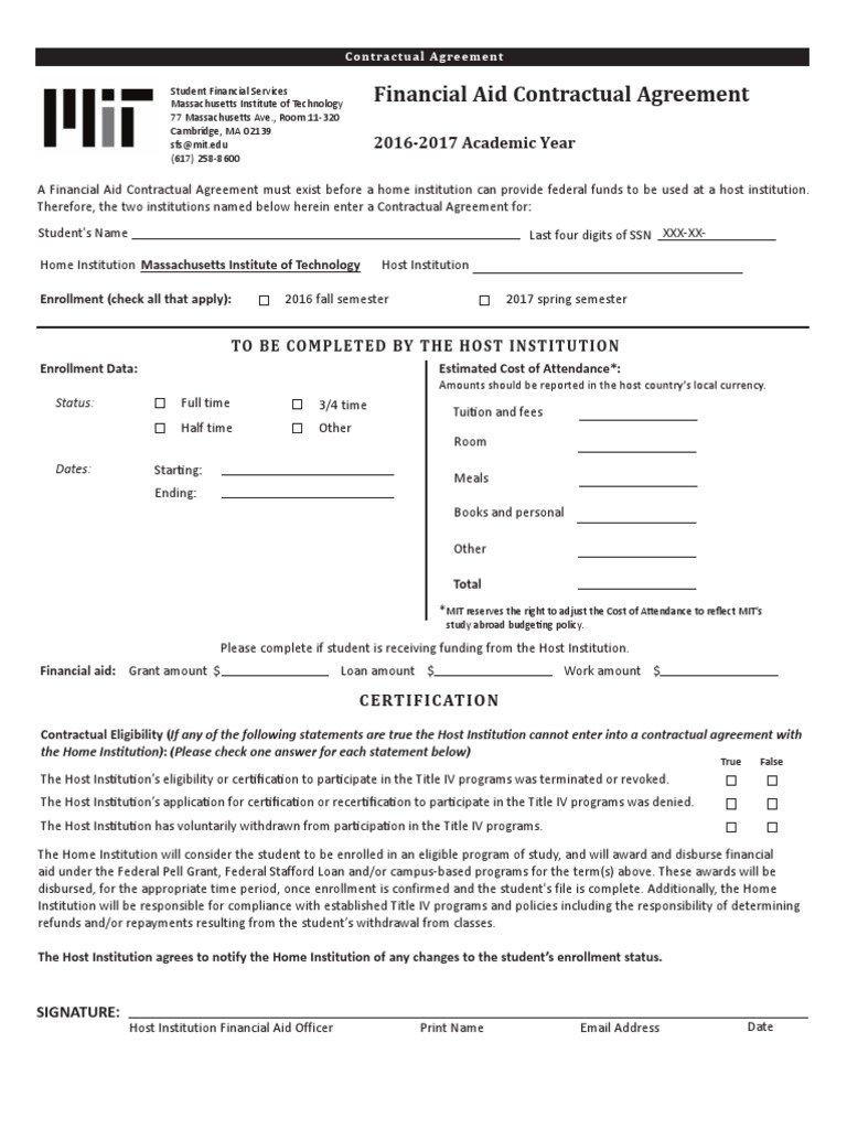 MIT Financial Aid Contract Agreement 2016-2017 | PDF | Massachusetts ...