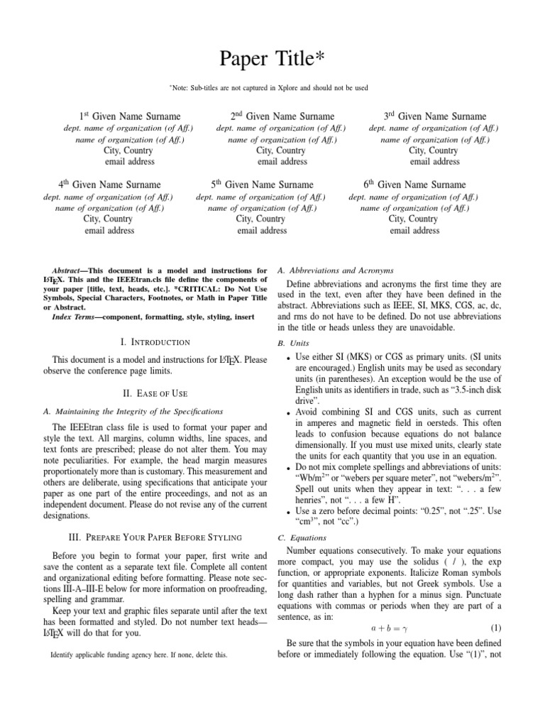 Ieee Conference Template Example PDF Bracket International System
