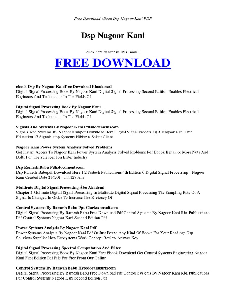 Free Download DSP Nagoor Kani PDF Digital Signal Processing