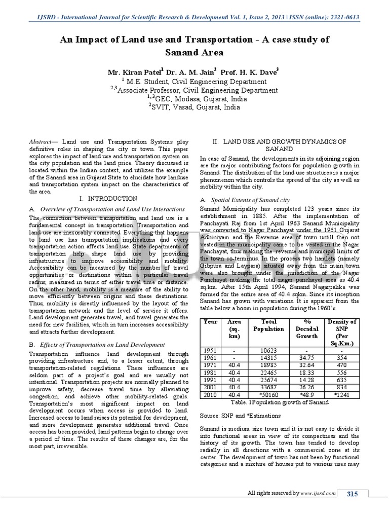 An Impact of Land Use and Transportation - A Case Study of Sanand Area ...