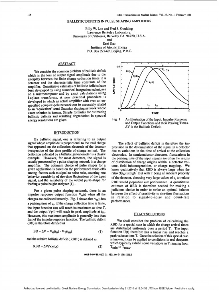 Ballistic Deficits in Amplifiers | PDF | Detector (Radio) | Laplace ...
