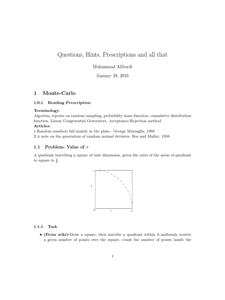 Questions, Hints, Prescriptions and All That 1 MonteCarlo PDF