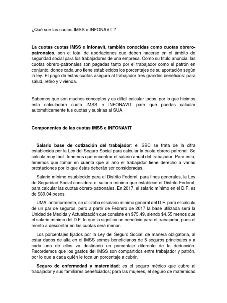 Guía de Cuotas IMSS e INFONAVIT | PDF | Salario | Desempleo