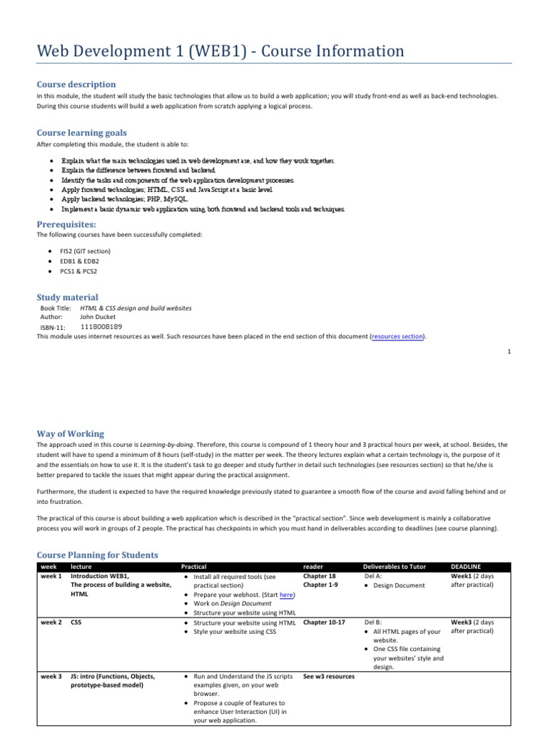 Web Development 1 (WEB1) - Course Information | Download Free PDF ...