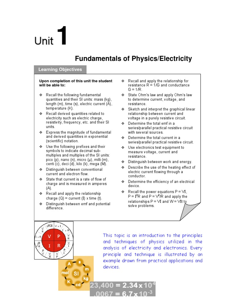 Unit 1 Fundamentals of Electricity PDF Electric Current Series