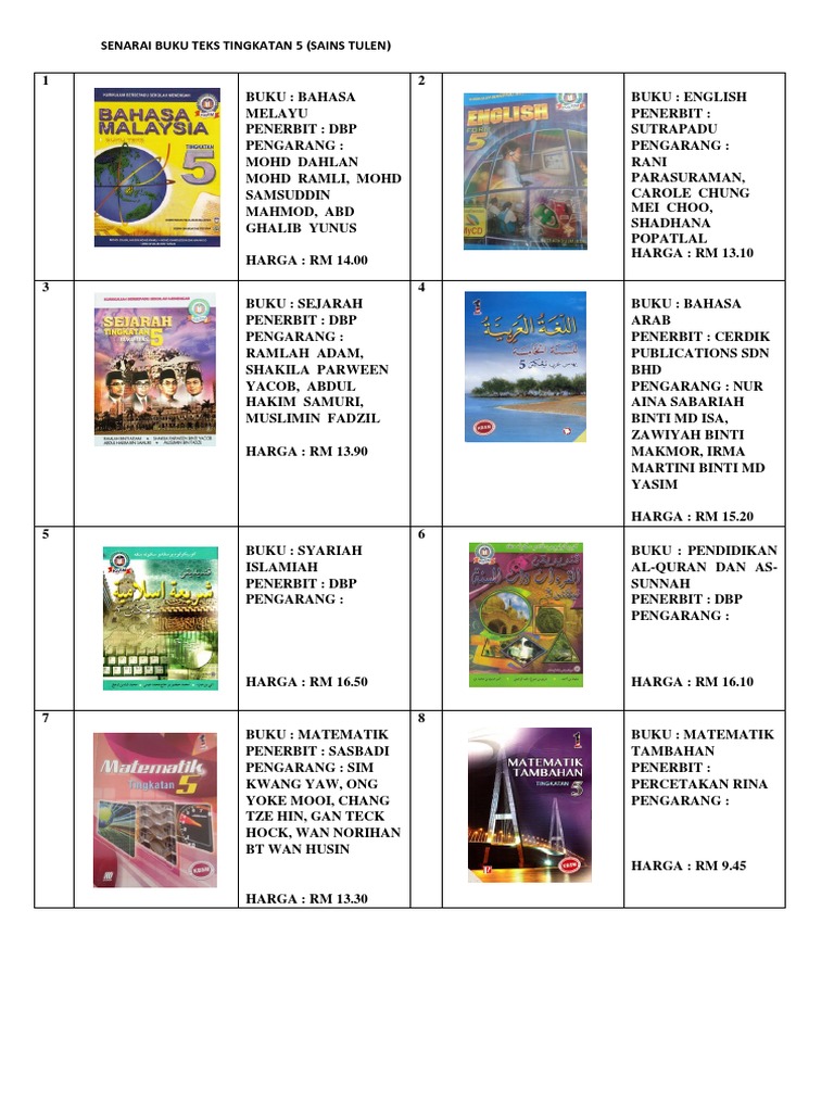 Senarai Buku Teks Ting 5 Sains Tulen 2018 | PDF