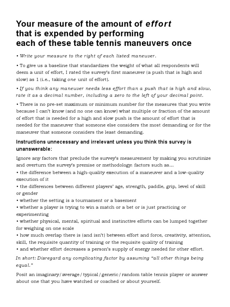 Weighing The Effort of Table Tennis Maneuvers: A Survey Questionnaire ...