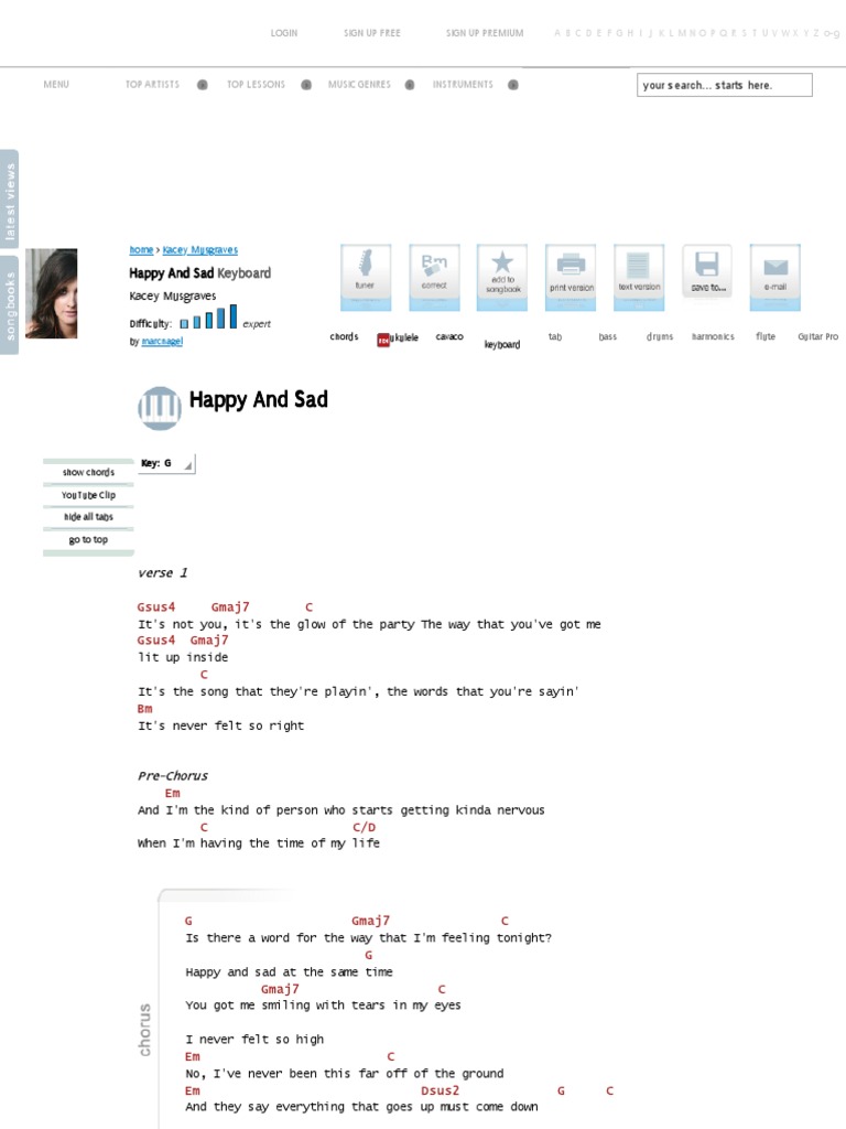 HAPPY and SAD Keyboard - Kacey Musgraves - E-Chords | PDF | Song Structure  | Songs, image size:768x1024