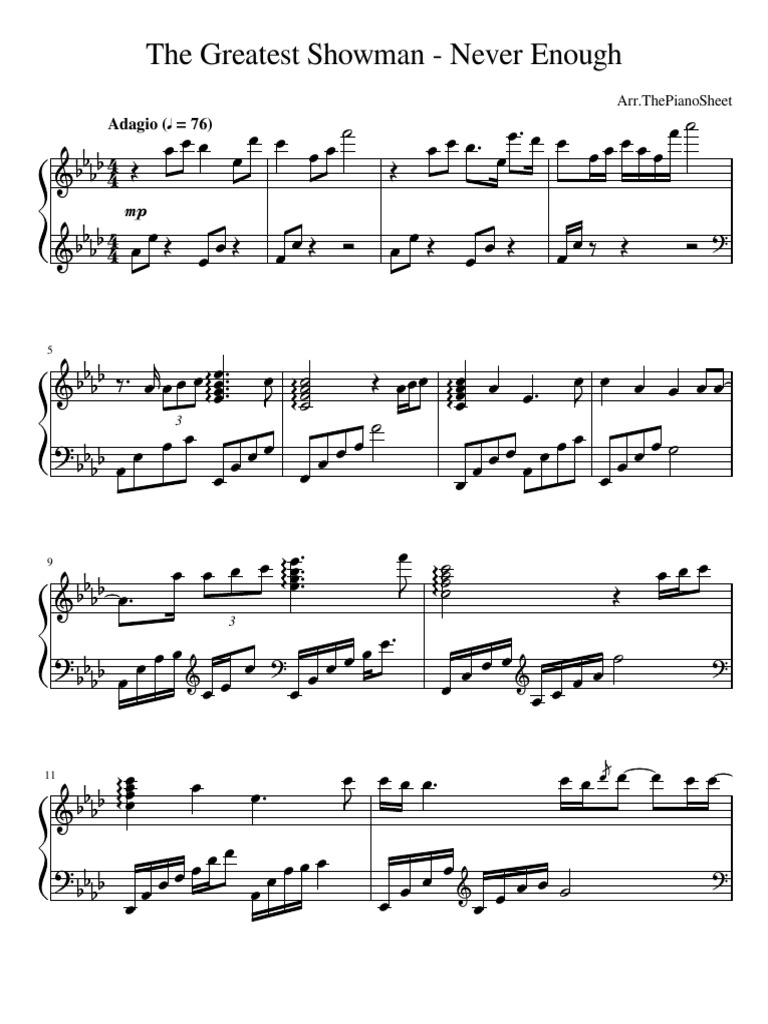 Greatest Showman Never Enough Piano Sheet Music