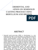 Experimental and Investigation On Semisolid Casting Process Using Beryllium and Bronze