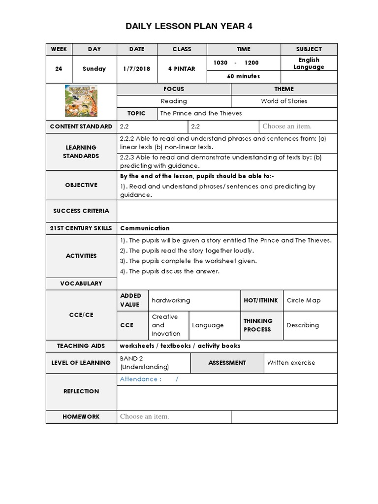 Year 4 English Lesson Plan: Reading Skills | PDF | Foreign Language Studies